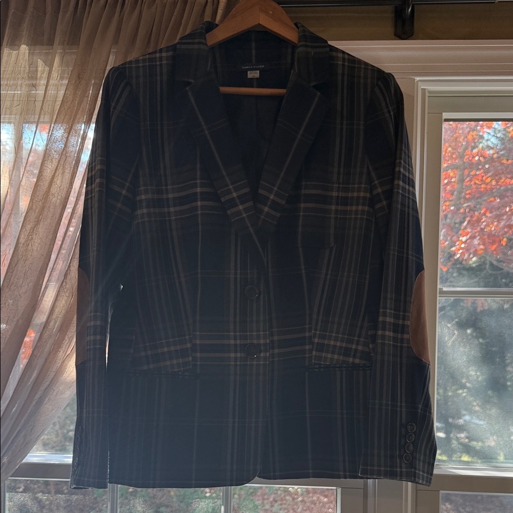 Tommy Hilfiger navy Plaid Blazer with Elbow Patches
